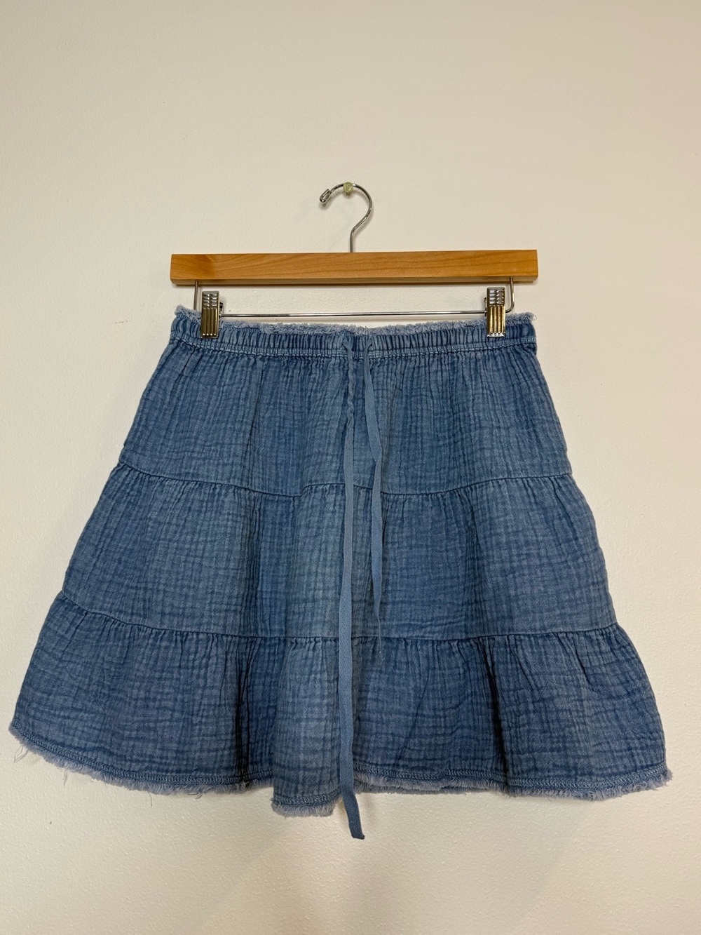New Aerie Chambray Tiered Gauze 100% Cotton Twirly Fairy Cottagecore mini skirt - Picture 2 of 7